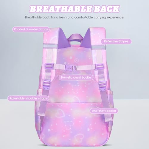 Amythe Set of 3 Teen Girls School Bag | School Bag Lunch Bag Pencil Case School Travel 15.6 Inches Portable Purple