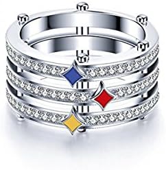 Evermarker Sterling Silver Ring Pittsburgh Steeler Zircon Inlaid Unisex Ring Size 9 (9)