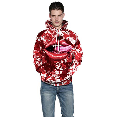 Jessie storee Helloween Hooded Sweatshirt Blood Drops Evil Eyes Red Lips Print Pullover Hoodie Women Men Couples Unisex Horror Clothing Large Size Sweater Loose Baseball Uniform Tide,G, XL