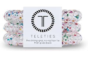TELETIES - Spiral Hair Coils - Ponytail Holder Hair Ties for Women - Phone Cord Hair Ties - Strong Grip, No Rip, Water Resistant, No Crease Hair Tie Coils - 3 pack (Small, Party People)