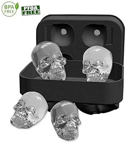 3D Skull Ice Cube Tray Large Size Silicone Flexible 4 Cavity Ice Maker for Whiskey and Cocktails, Keep Drinks Chilled by Ophion