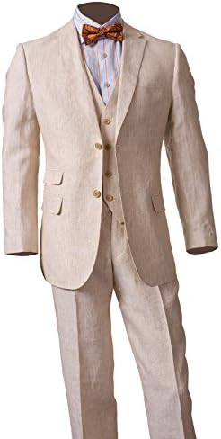 100% Linen Three-Piece Suit Sport Coat Jacket and Flat Front Pants Style