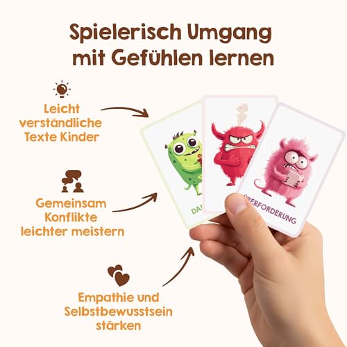 Edubini Emotion Cards for Children [30 Cards + Explanatory Texts] - Emotion Cards for Self-Regulation and a Good Feeling - (Educationally Valuable) - Feeling Monster for Emotional Children