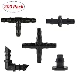 Kalolary Irrigation Fittings Kit, Drip Irrigation Barbed Connectors for 1/4-Inch Flower Vegetable Garden Lawn Water Hose Connectors(80 Straight Barbs+60 Tees+20 Elbows+20 End Plug+20 4-Way Coupling)