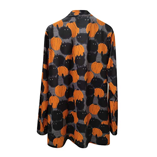 Women\'s Halloween Cardigan Casual Cat Pumpkin Animal Print Long Sleeve Open Front Loose Plus Size Outerwear Autumn