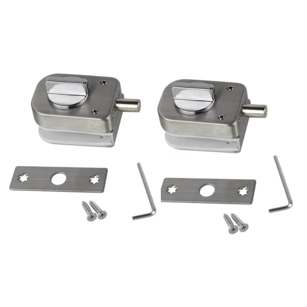 ZONADAH 2 Pack 304 Stainless Steel Glass Door Bolt Latch Locks, Brushed Silver Key Lock for Frameless Glass Cabinet Display Showcase Wine Cupboard Door, Easy Install Floor Mount Locking Hardware