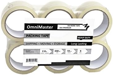 OmniMaster Clear Heavy Duty Packaging Tape Refill, (Pack of 6 Rolls), Heavy Duty Sealing Adhesive Industrial Depot Tapes for Moving Packaging Shipping, Office &amp; Storage (1.88 inches X 55 yards)