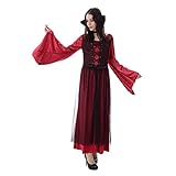 Girls Vampire Costume Outfit, Gothic Princess Robe/Victorian Queen Fancy Dress Up, Bloodsucker Velour Gown for Halloween Party