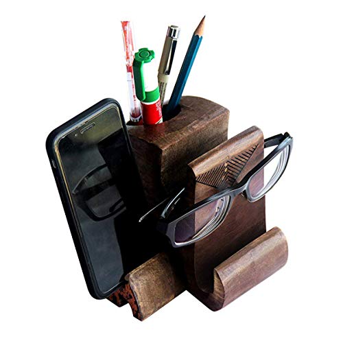 storeindya Elephant Pen Holder Wooden Pen Pencil Stand Phone Holder â€“ Spectacle Holder Wooden Specs Stand â€“ Desk Stationery Organizer Eyeglass Holder Office Desk for Mother's Day