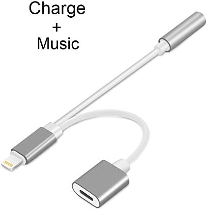 2 in 1 Lightning iPhone 7 Adapter, PTOT Lightning to 3.5mm Headphone Jack Audio Adapter Premium Lightning Adapter and Charger for iPhone 7 / 7 Plus[No Music Control] -Silver