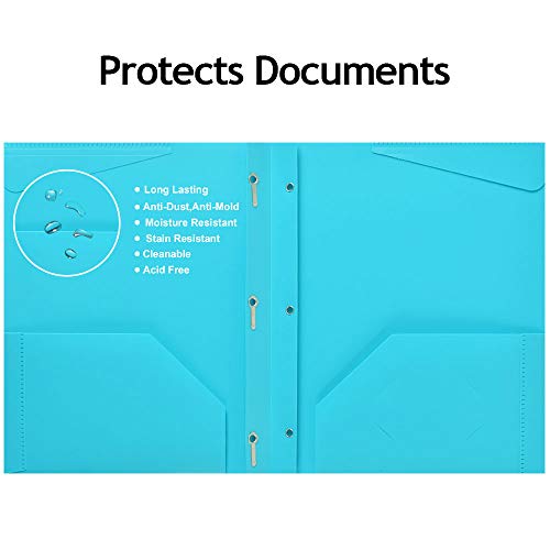 JISUSU 12 Pack Heavy Duty Plastic Folders with Pockets and Prongs , 2