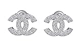 Round Cut White Cubic Zirconia New Fashion C Shape Stud Earrings in 14K Gold Over 925 Sterling Silver