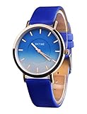 Women Rainbow Watches COOKI Clearance Female Watches on Sale Lady Watches Cheap Watches Leather Watch-H15 (Blue White)