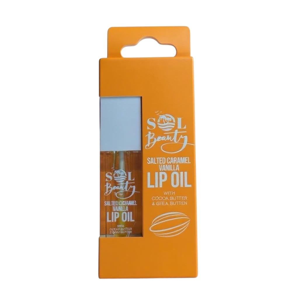 Sol Beauty Salted Caramel Vanilla Lip Oil with Cocoa Butter and Shea Butter, Hydrate and Soften your Lips, Vegan Friendly and Cruelty Free Lip Oil 3g