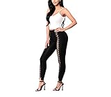 Cocominibox Women's Hollow Out Cross Pants Sexy Bandage Pencil Bodycon Leggings Club Pantalon Trousers (XS/Label S)