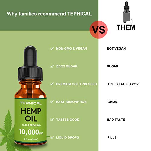 Hemp Oil Extract for Pain & Stress Relief - 10000mg of Organic Hemp Extract - 100% Natural Hemp Drops, Rich in Vitamin & Omega, Helps with Sleep, Skin & Hair, Improve Health