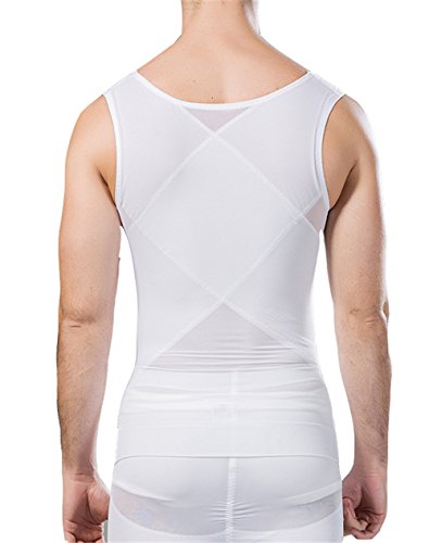 Didos Secret Breathable Gynecomastia Compression Hide Man Moobs Clasp Chest Binders Tank Tops (Medium, White) - Thumbnail 2