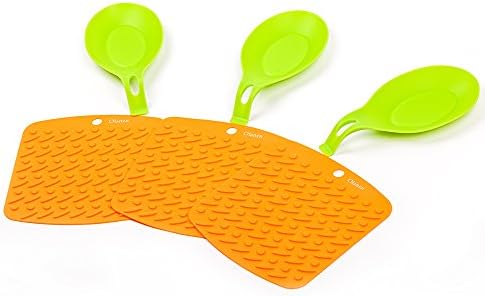 Silicone Placemat Small Spoon Rest Premium Silicone Trivet Mats Pot Holders, Spoon Rest, Jar Opener & Coasters Heat Resistant to 442 °F, Thick & Flexible ( Set of 6)