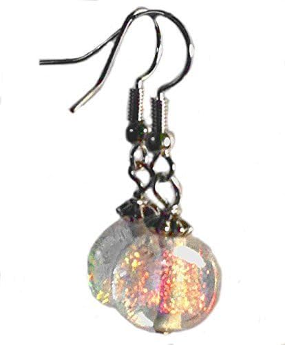 HandmadeMiss you mom earrings, dichroic glass earrings; Rainbow pink orange luster earnings; Sterling silver ear-wire;