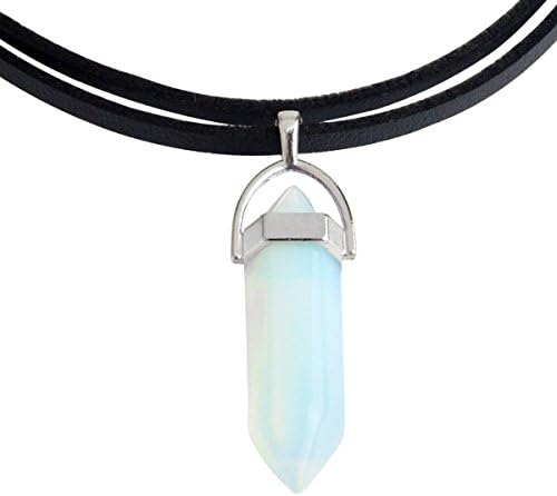 QIHOO Hexagonal Pendant Gemstone Choker Necklace (Synthetic Opalite Glass)