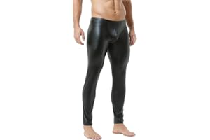 WINTOFW Men's Faux Leather Skinny Leggings Slim Fit Pants Tight Long Trousers