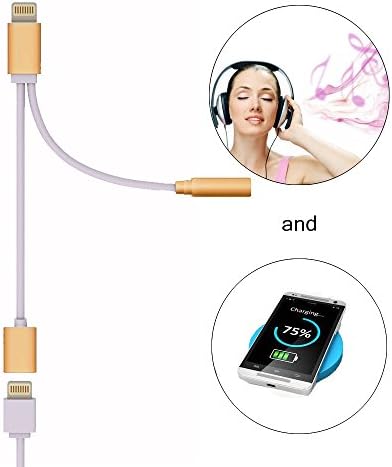 2-in-1 Lightning Adapter,3.5 mm Headphone Jack and Charging Adapter Cable, Interface Headphone Connector/Converter for iPhone 7/7 Plus/6S/6 Plus - Gold