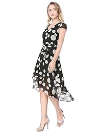 Allegra K Mujer De Lunares Cuello En V dobladillo bajo Cinturón vestido de gasa