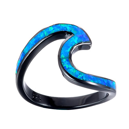 Chic 10KT Black Gold Plated Wave Ring , Blue Opal Wave Ring Show You a Different Style,Only For Girl Friend Gifts (6)