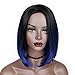 Lady Miranda Ombre Color Bob Wig Black to Blue Dark Roots Heat Resistant Synthetic Wigs No Bangs Wig for Women (Black&Blue)