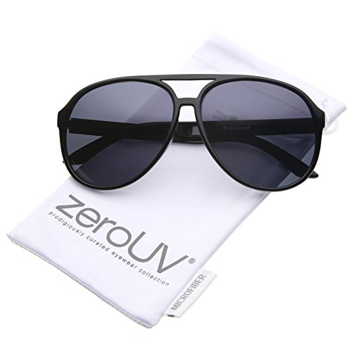 zeroUV - Retro Large Protective Polarized Lens Aviator Sunglasses 60mm (Black / Smoke Polarized)