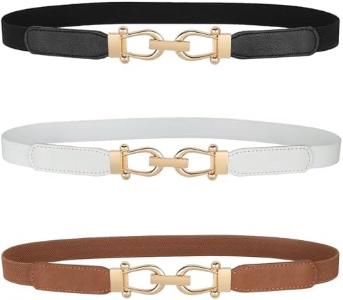 WERFORU 3 Pack Women Skinny Elastic Waist Belt Silver Buckle  display picture 1