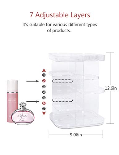 DreamGenius 360 Rotating Makeup Organizer, DIY Adjustable Makeup Carousel Spinning Holder Storage Rack, Large Capacity Make up Caddy Shelf Cosmetics Organizer Box, Best for Countertop, Square - Thumbnail 5