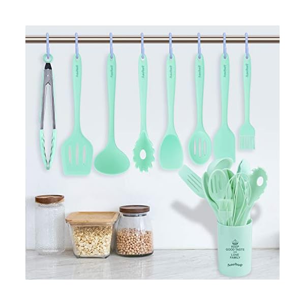 11in1 Silicone Cooking Kitchen Utensil Set, BPA Free Non Toxic Heat Resistant Nonstick Silicone Turner Tongs Spatula…