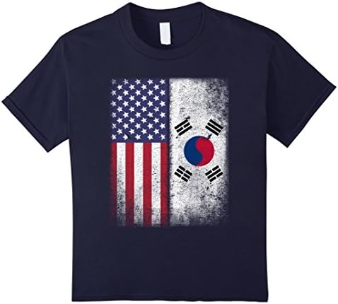 Kids South Korean American Flag T-shirt South Korea Usa Tee 10 Navy