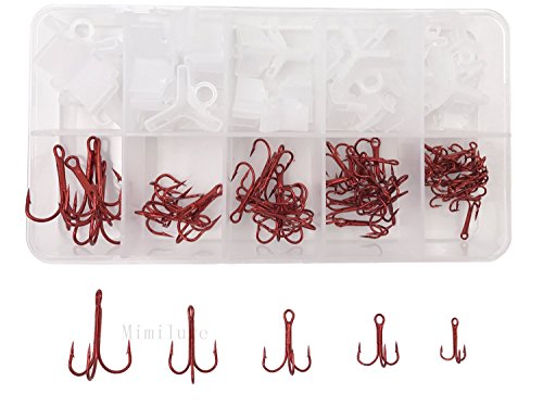 Milepet Klassische Drillingshaken-Set, Hartstahl, Standardstärke, Angelhaken mit Angelausrüstungsbox, 2#, 4#, 6#, 8#, 10…