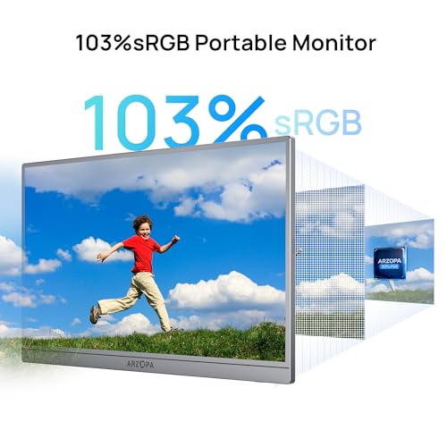 ARZOPA 17.3" Portable Monitor Gray, 1080P FHD 103% sRGB IPS Gaming Monitor Laptop Monitor with Built-in Kickstand HDMI USB C External Screen for PC Mac Phone Xbox PS5 - Z1C Plus