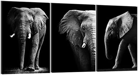 Boqi Art- Canvas Wall Art 3 Panels Framed Elephant Canvas Prints for Home Decoration