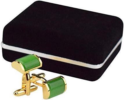 WeLin Jade Green Cat-eye Gold Cufflinks Men's Wedding Party Cuff Links