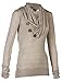 Jiujiuyi Women's Cowl Neck Button Collar Tops Pullover Sweatshirt-KHAKI-LARGE