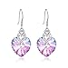 Ocean Heart Earring with Crystals Pink for Women Girl Dainty Jewelry Anniversary Wife Birthday Fish Hook French Wire Lover Drop Fashion stud