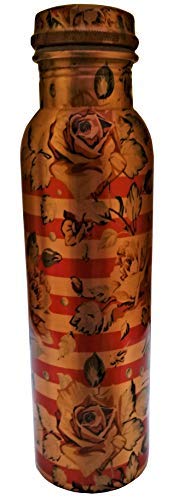 Purpledip Colorfully Printed Ayurveda Beneficial Leakproof Pure Copper Bottle, 1L (11627B)
