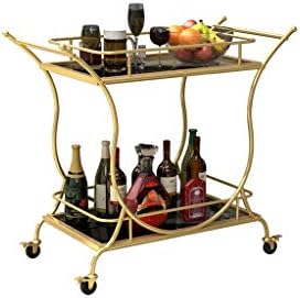 2 Tier Modern Rolling Service Cart, Kitchen\ Hotel\ Bar\bathroom Trolley, Multi-Function Practical Display Shelf Wrought Iron,Modern Glam Gold Metal Glass Serving Cart, Gold