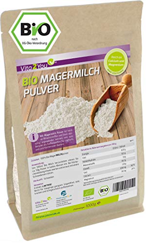 Vita2You Bio Magermilchpulver 1000g - 100% Bio Qualität - zum Backen - KaffeeweiÃer - Milchpulver für Joghurts - 1kg - Premium Qualität