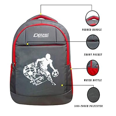 DREAMZ STYLISH 28 Ltrs Grey + Red Casual Backpack I Laptop Bags (Grey)