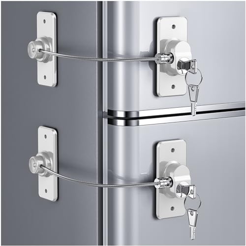 2 Pack Refrigerator Door Lock with Adhesive, No Tools Required, Child Proof Fridge Door Lock for Kids and Pets, Self Adhesive Latch for Freezer, Cabinets, Drawers, Air Oven, Windows (Patent)