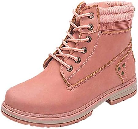 Creazrise Women's Lace Up Low Heel Work Combat Boots Waterproof Ankle Bootie Round Toe Shoes (Red,8)