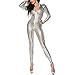 Wonder Pretty Women Jumpsuit Catsuit Silver Romper Metallic Bodysuit Sexy Clubwear Stripper Leather Lingerie, Silver, Medium