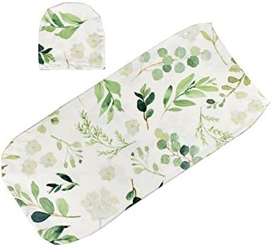 Minshao Newborn Baby Warm Swaddle Wrap Blanket, Baby Boy Cocoon Sleeping Swaddle Muslin Wrap Hat Set for 0-3 Months