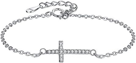925 Sterling Silver Religion Cross Charms Bracelet With Pave CZ Link Chain