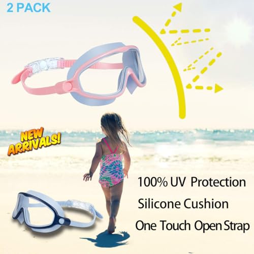 Kids Swim Goggles 2 Pack Pool Goggles Anti-Fog Anti-UV Wide View No Leaking Swimming Goggles for Children 3-14